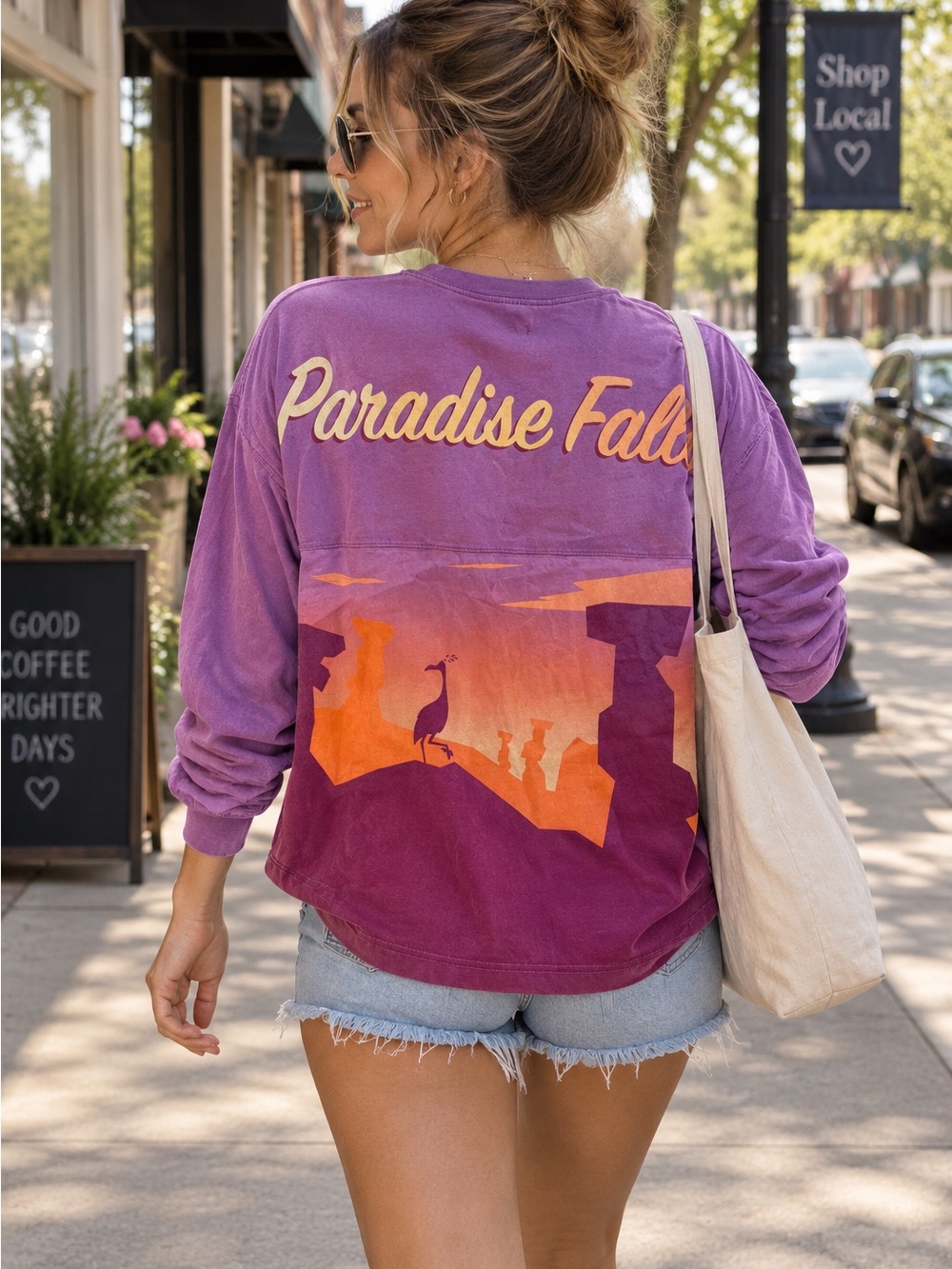 Disney spirit jersey Up Purple Paradise Falls Graphic Long-Sleeve Tee Sz S